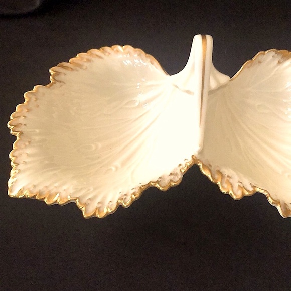 “LENOX” GIFTWARE VINTAGE DOUBLE LEAF BOWLS with HANDLE - Picture 6 of 9